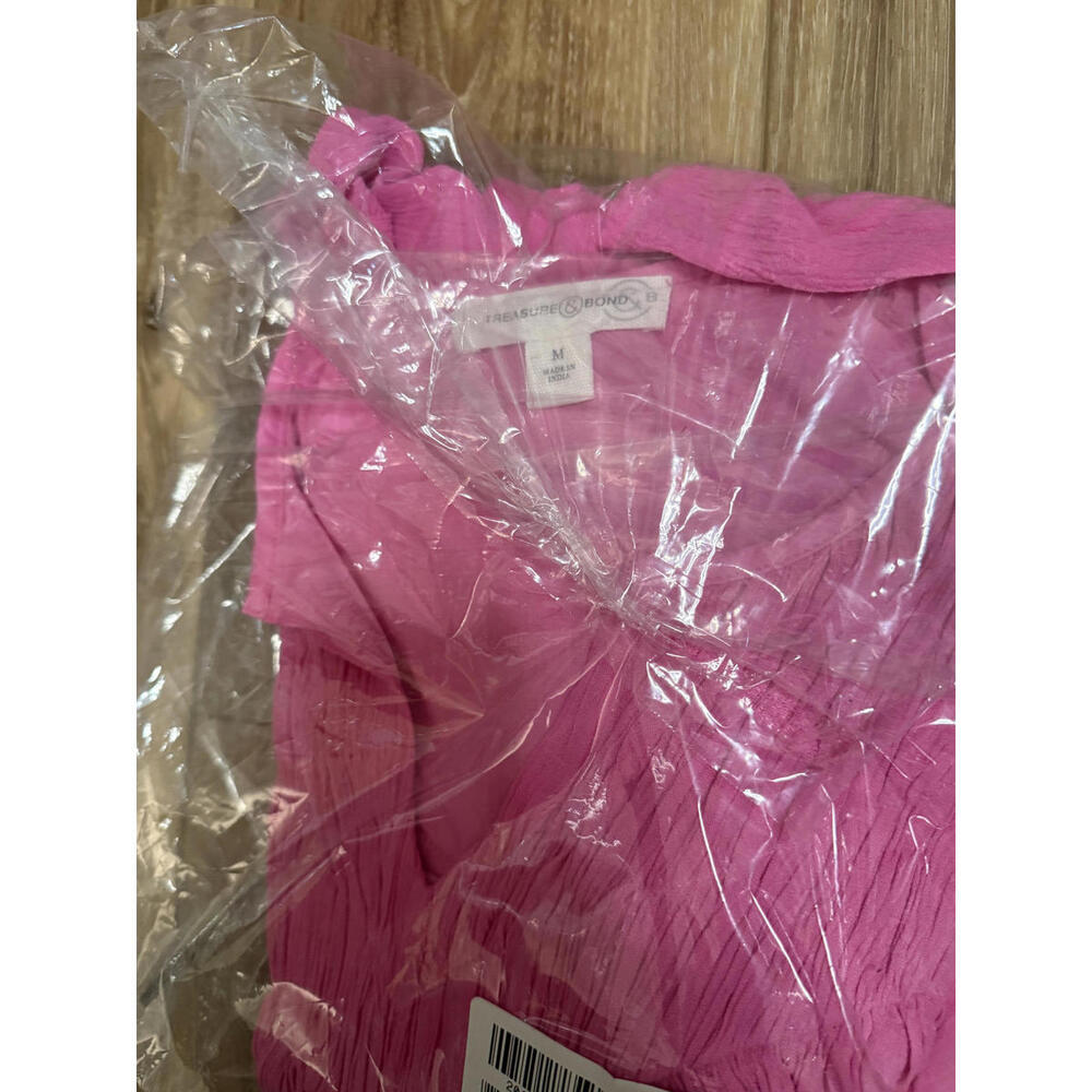 NWT! Treasure & Bond Shirred Raglan Sleeve Gauze Top in Pink Surprise Size Med - Picture 4 of 5